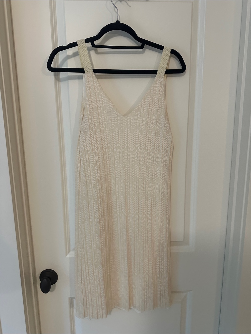 Anthropologie Cream Textured Knit Mini Slip Dress